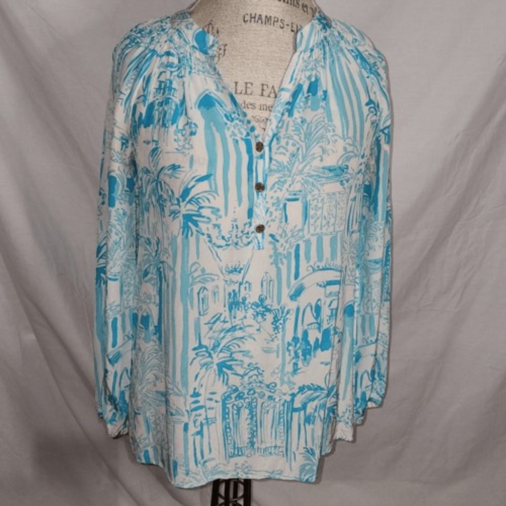 Lilly Pulitzer Womens La Via Loca Captain Silk Elsa Blouse Small